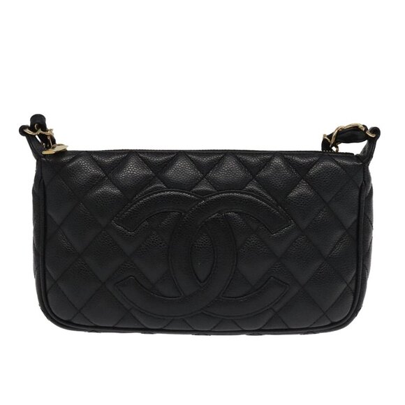 CHANEL Matelasse COCO Mark Chain Shoulder Bag Grained Calf Skin Black CC Aut - Picture 7 of 16